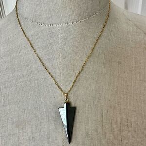 Black Hematite Arrowhead Pendant Necklace on Gold Tone Chain